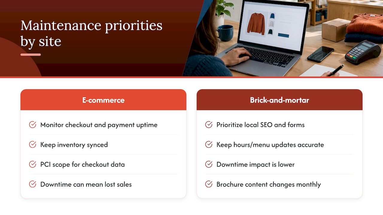 Maintenance priorities for stores versus local sites
