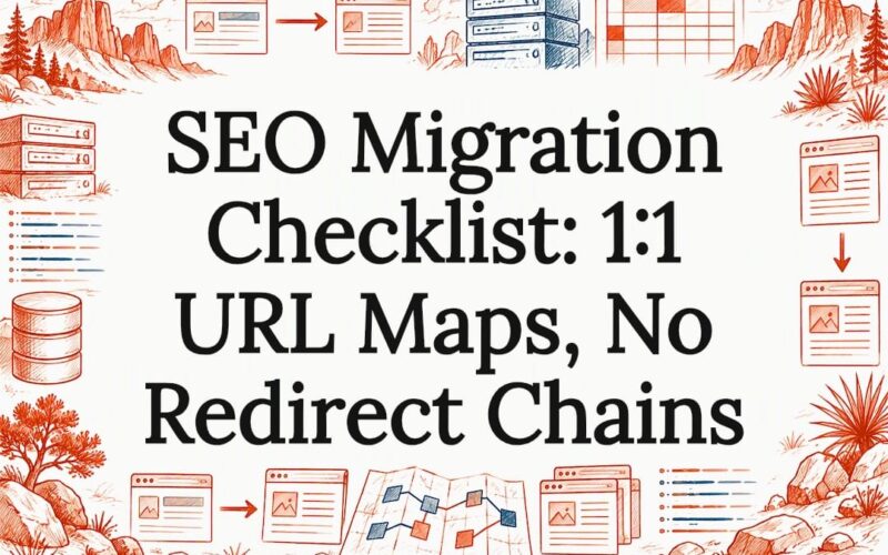 Sketch motifs frame the SEO migration headline