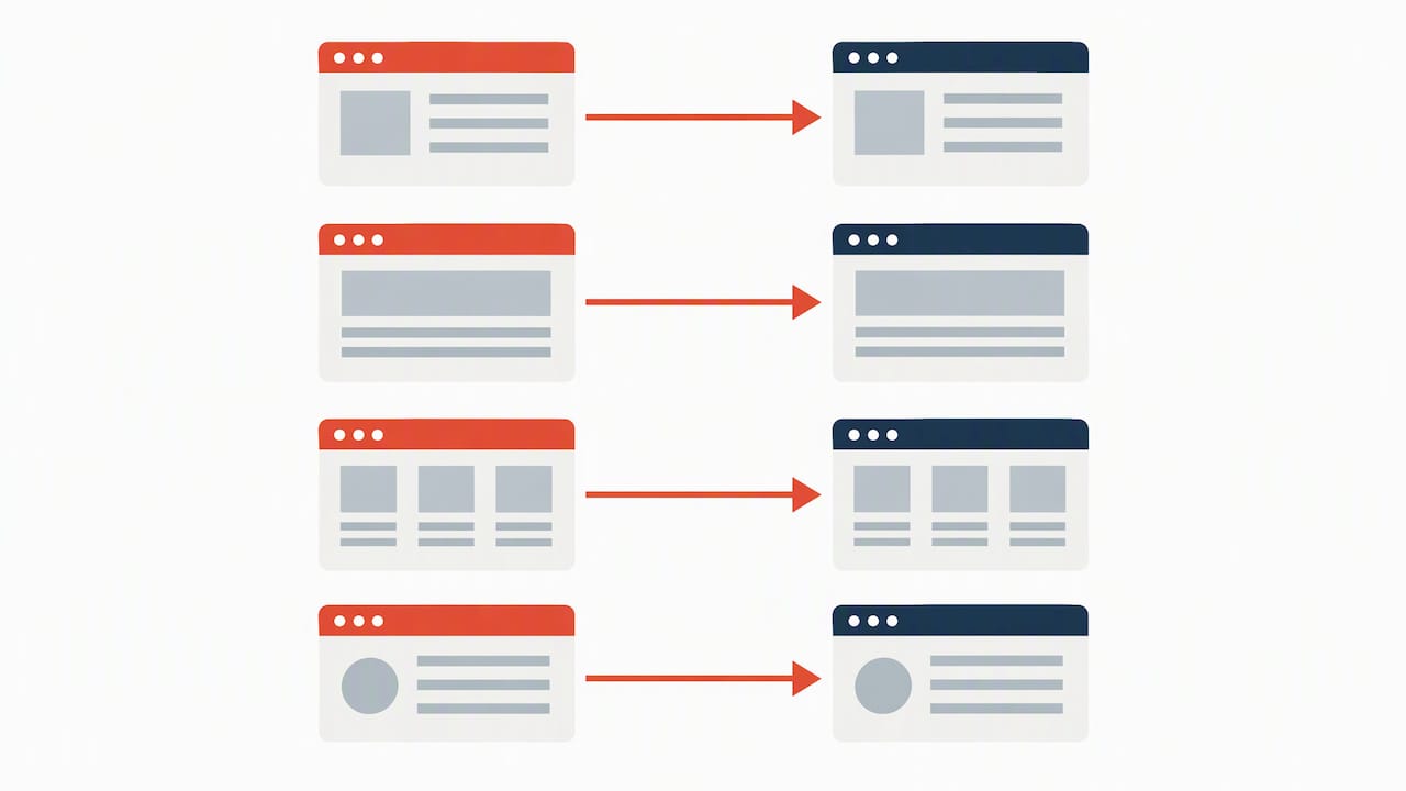 Each old URL maps directly to one new URL
