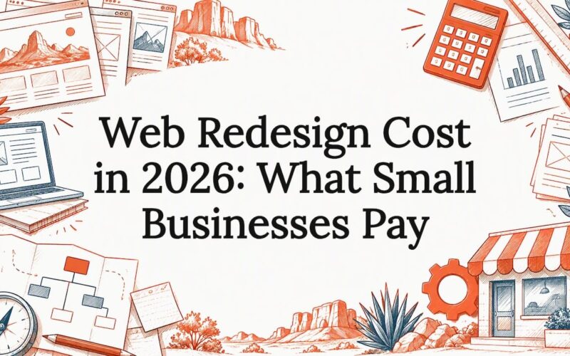 Hand-drawn web redesign cost title card