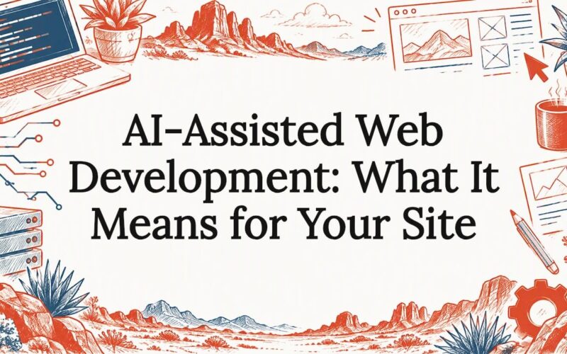 Sketches framing an AI web development title