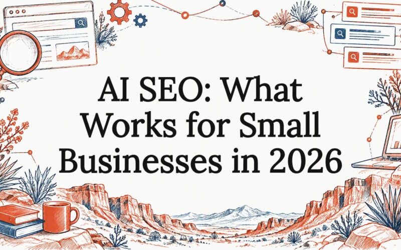 Sketch motifs framing the AI SEO title