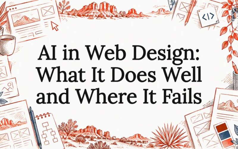 Sketch-framed title card about AI web design