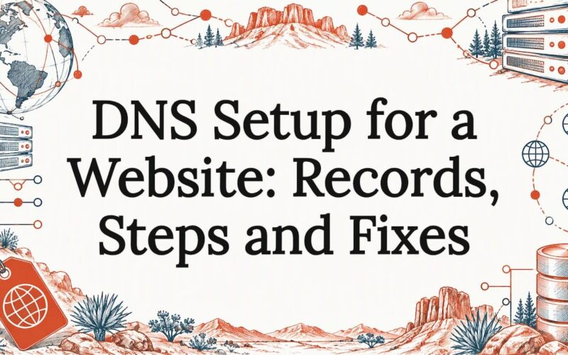 DNS setup title card with sketched network details
