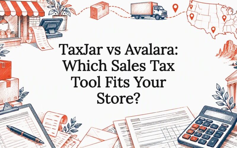 Sketches framing a sales tax comparison title