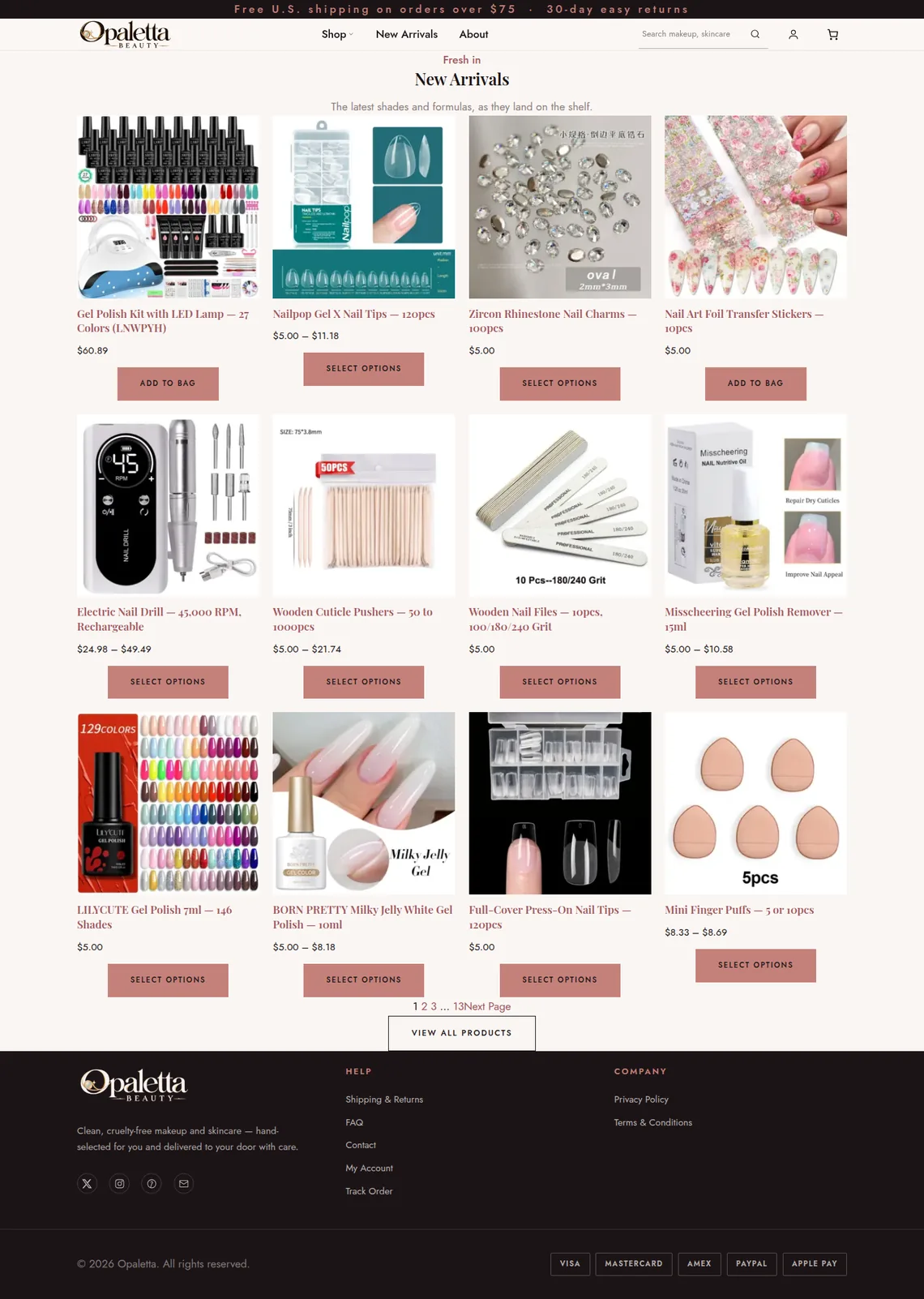 Opaletta Beauty New Arrivals page at desktop width
