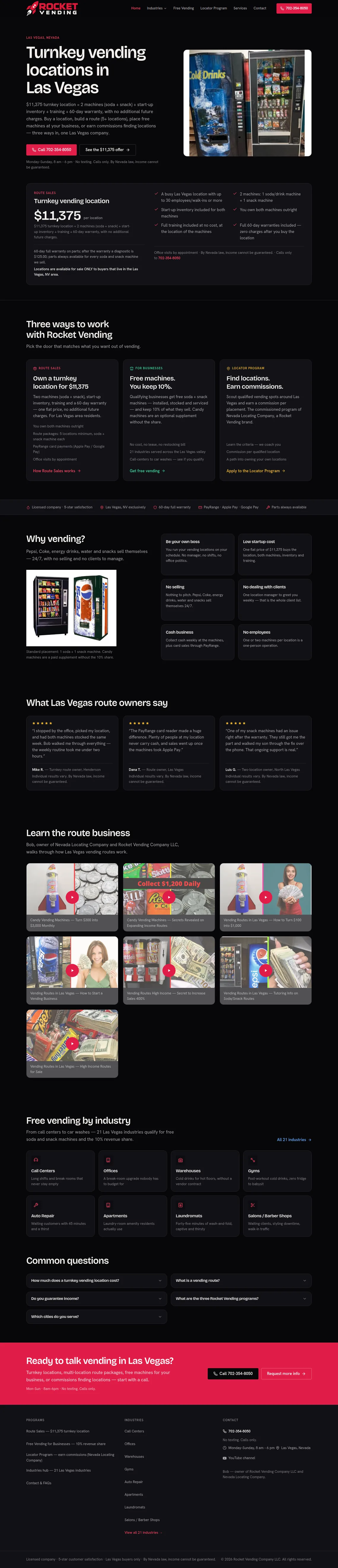 Rocket Vending Home page at desktop width