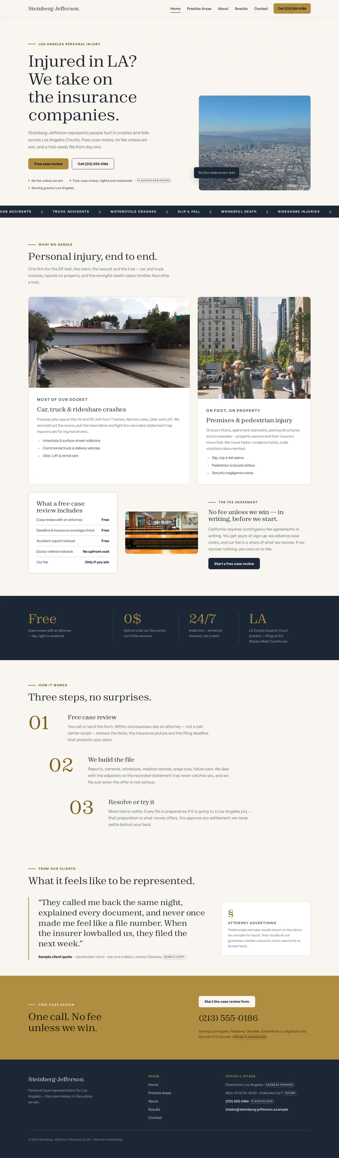 Steinberg-Jefferson Attorneys at Law Home page at desktop width