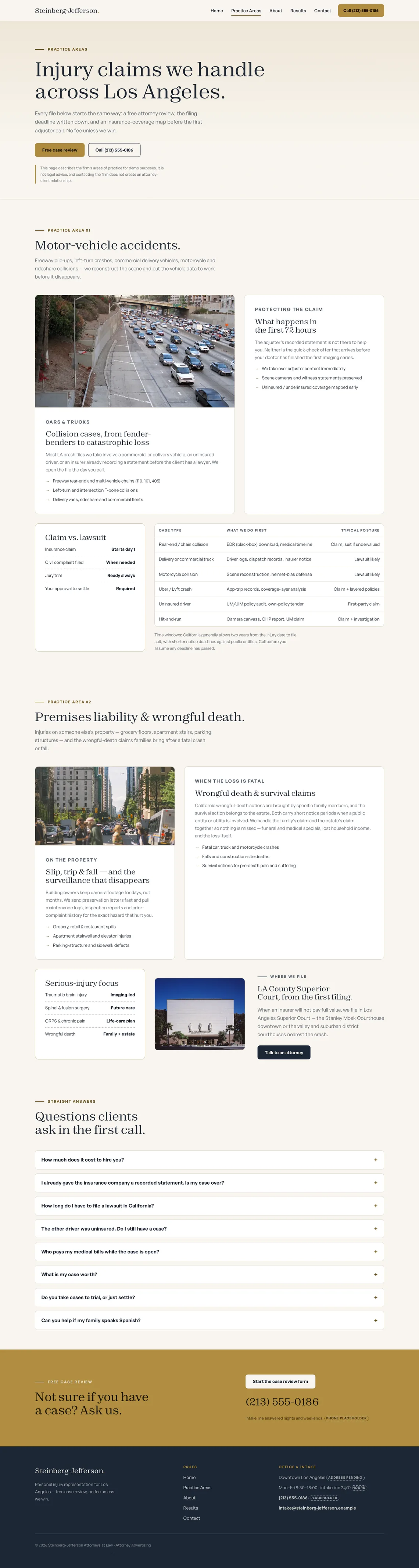 Steinberg-Jefferson Attorneys at Law Practice Areas page at desktop width