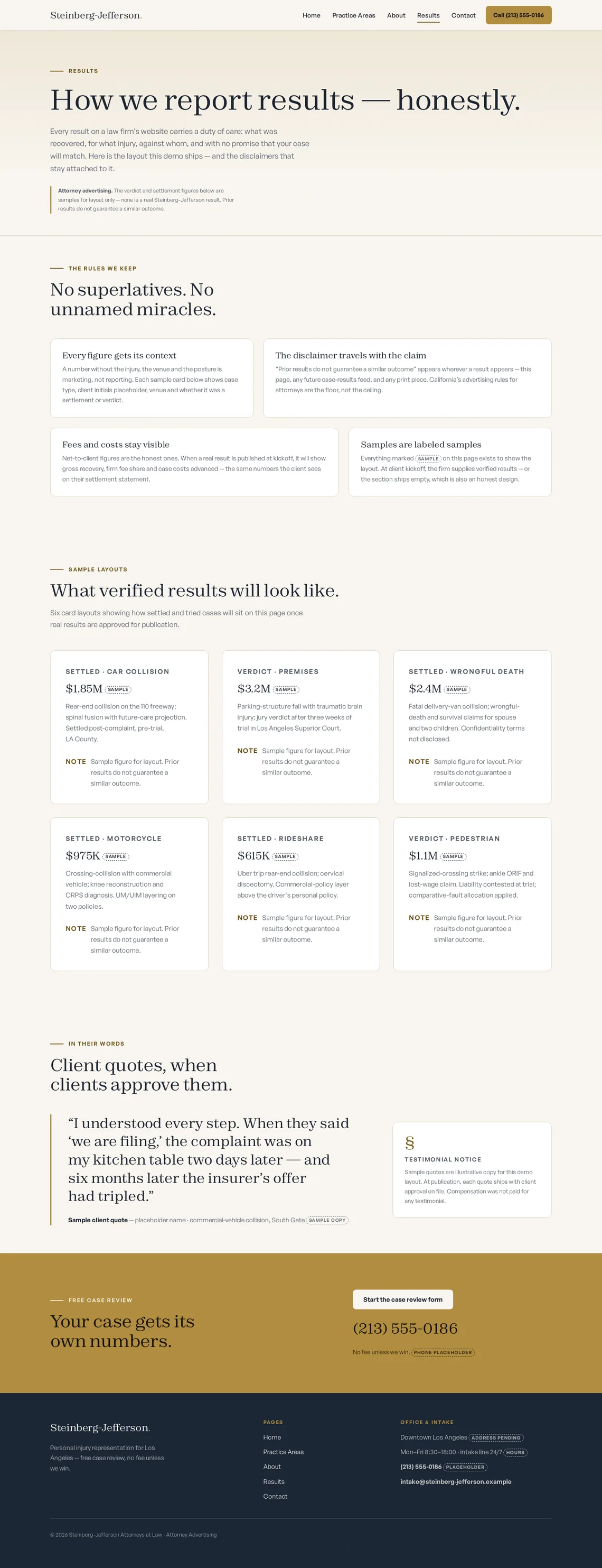 Steinberg-Jefferson Attorneys at Law Results page at desktop width